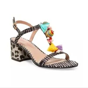 Betsey Johnson Dynah embellished block heels sz 7.5 new black white SH442